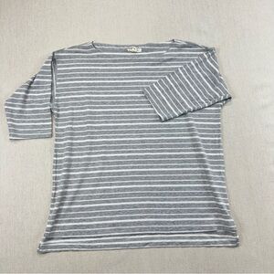 EILEEN FISHER Grey Strpd Boat Nck Tencel Top 3/4 Slvs 40 In Chest Sz S EXC